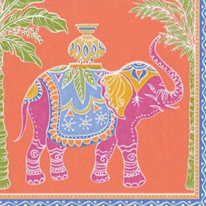 2 servilletas de papel Caspari grandes para técnicas mixtas, collage, álbum de recortes, decoupage JUEGO DE DOS Elefante rosa