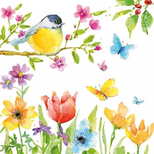 2 small Paper napkins for mixed media, collage, scrapbook, decoupage PACK OF TWO Spring Bird