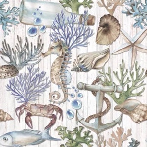 2 grandi tovaglioli di carta ispirati alla vita marina per tecniche miste, collage, scrapbooking, decoupage SET DI DUE Sotto il mare