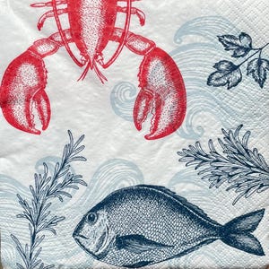 2 grandi tovaglioli di carta per tecniche miste, collage, scrapbooking, decoupage CONFEZIONE DA DUE Fruits de Mer