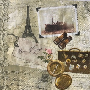 2 tovaglioli di carta retrò per tecniche miste, collage, scrapbooking, decoupage SET DI DUE Bon Voyage