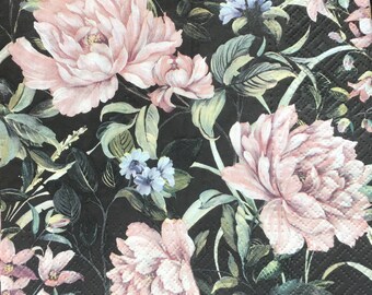 2 large paper napkins for mixed media, collage, scrapbook, decoupage PACK OF TWO Night Peony