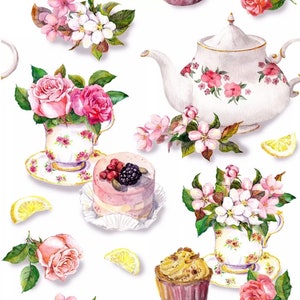 2 small Paper napkins for mixed media, collage, scrapbook, decoupage PACK OF TWO Flowers in the Teacup