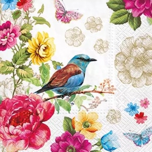 2 servilletas de papel para técnicas mixtas, collage, scrapbook, decoupage PAQUETE DE DOS Pájaros Azules