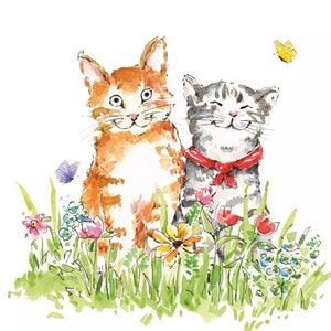 2 grandi tovaglioli di carta per tecniche miste, collage, scrapbooking, decoupage CONFEZIONE DA DUE Gatti estivi