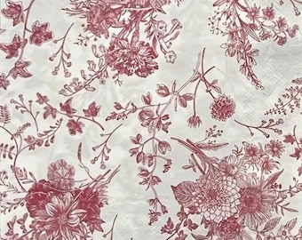 2 servilletas de papel grandes para técnicas mixtas, collage, álbum de recortes, decoupage JUEGO DE DOS Jardín de verano rojo