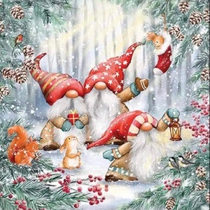2 large paper napkins for mixed media, collage, scrapbook, decoupage PACK OF TWO Winter Gnomes
