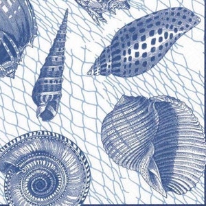 2 servilletas de papel Caspari grandes para técnicas mixtas, collage, álbum de recortes, decoupage PAQUETE DE DOS Conchas azules