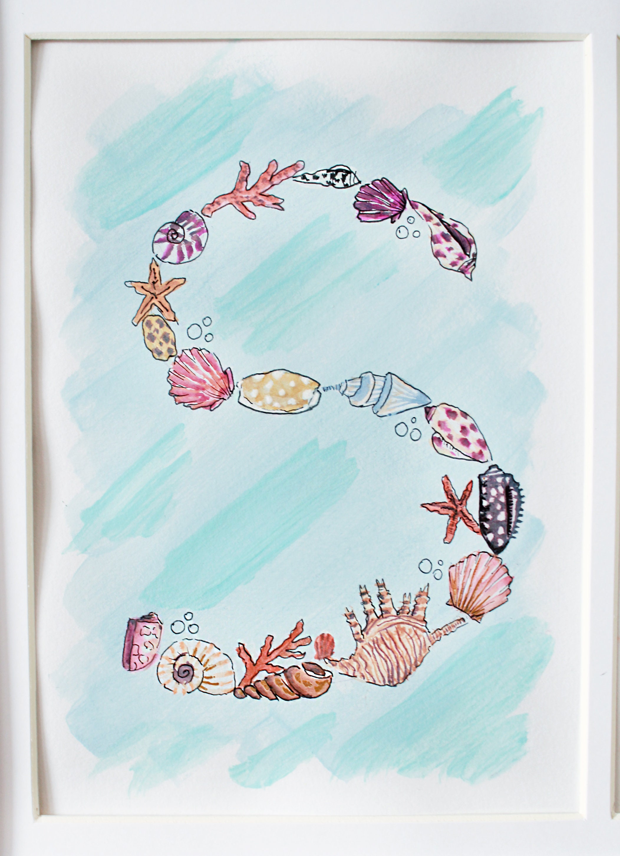 Seashell Letter, Acrylic on Paper Art, Seashell Lettering, Seashell ...