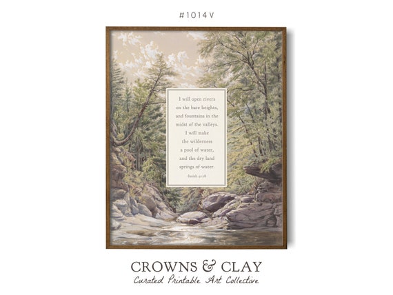 Vintage Landscape Bible Verse, PRINTABLE Artwork, American Painting, Mountain Scene. Isaiah Scripture, Crowns & Clay DIGITAL Print #1014V