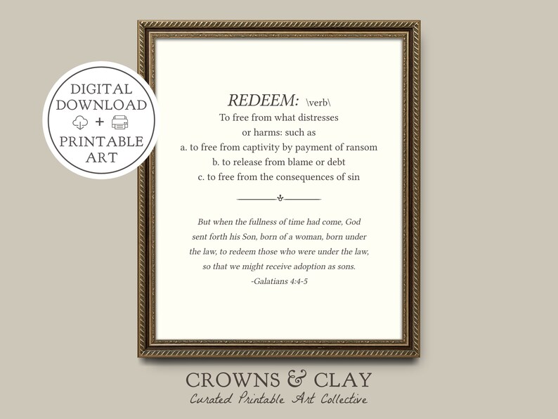 Redeem Definition, Galatians 4 5 Print, Christian Wall Art, Bible Verse