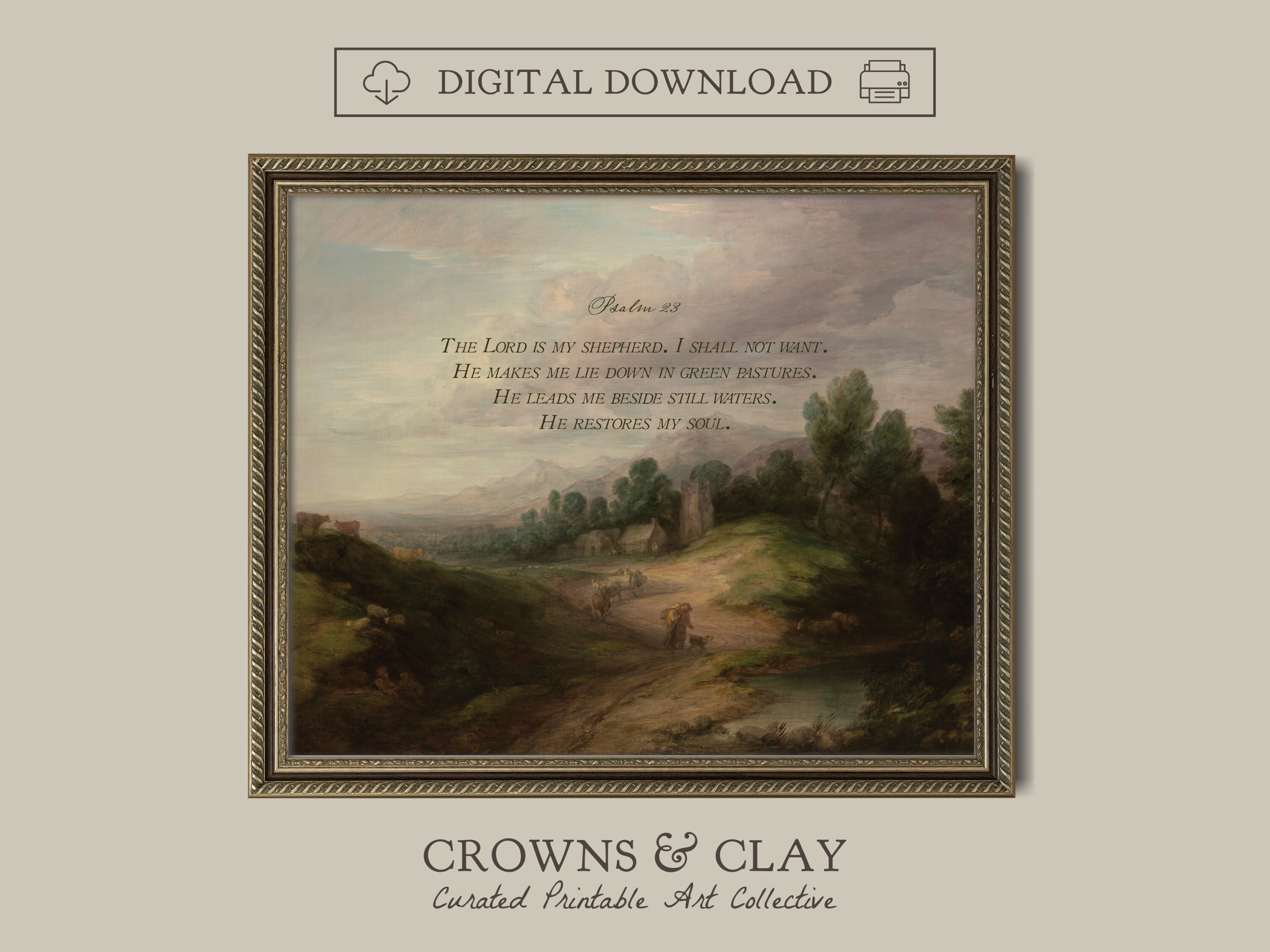 Psalm 23 Mountain Landscape, Scripture Printable Artwork, Christian Art ...