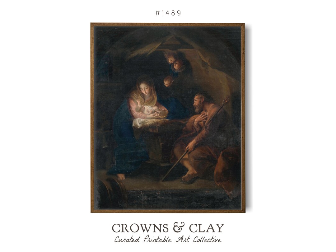 Holy Family Printable Artwork, Nativity Scene Painting, Vintage ...