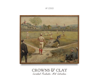Vintage Baseball Art, PRINTABLE Art, Sports Painting, Man Cave, Sports Party Decor, Boy Nursery Artwork, Crowns & Clay DIGITAL Print #1280