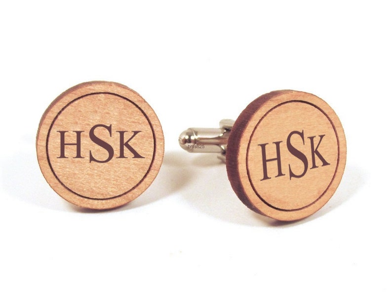 Personalized Wooden Cufflinks Custom Monogram Engraved
