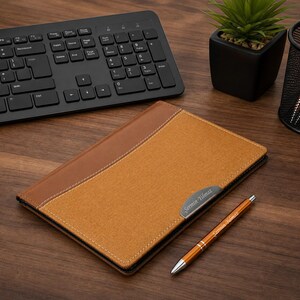 Personalized Orange Blocknote and Pen Set / Custom Name Engraved