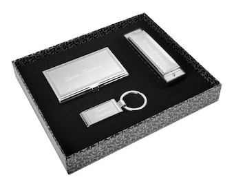 Benutzerdefinierte Mundharmonika, Schlüsselbund und Kartenhalter Set / personalisierte Name eingraviert