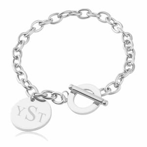 Custom Bracelet Silver Plated Round Object / Personalized Monograme Engraved