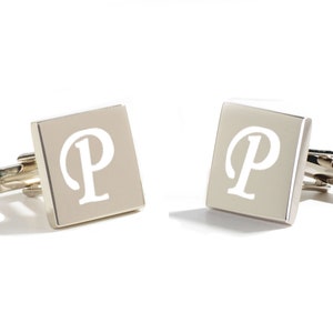 Custom Cufflinks Silver-Plated / Personalized Letter Engraved