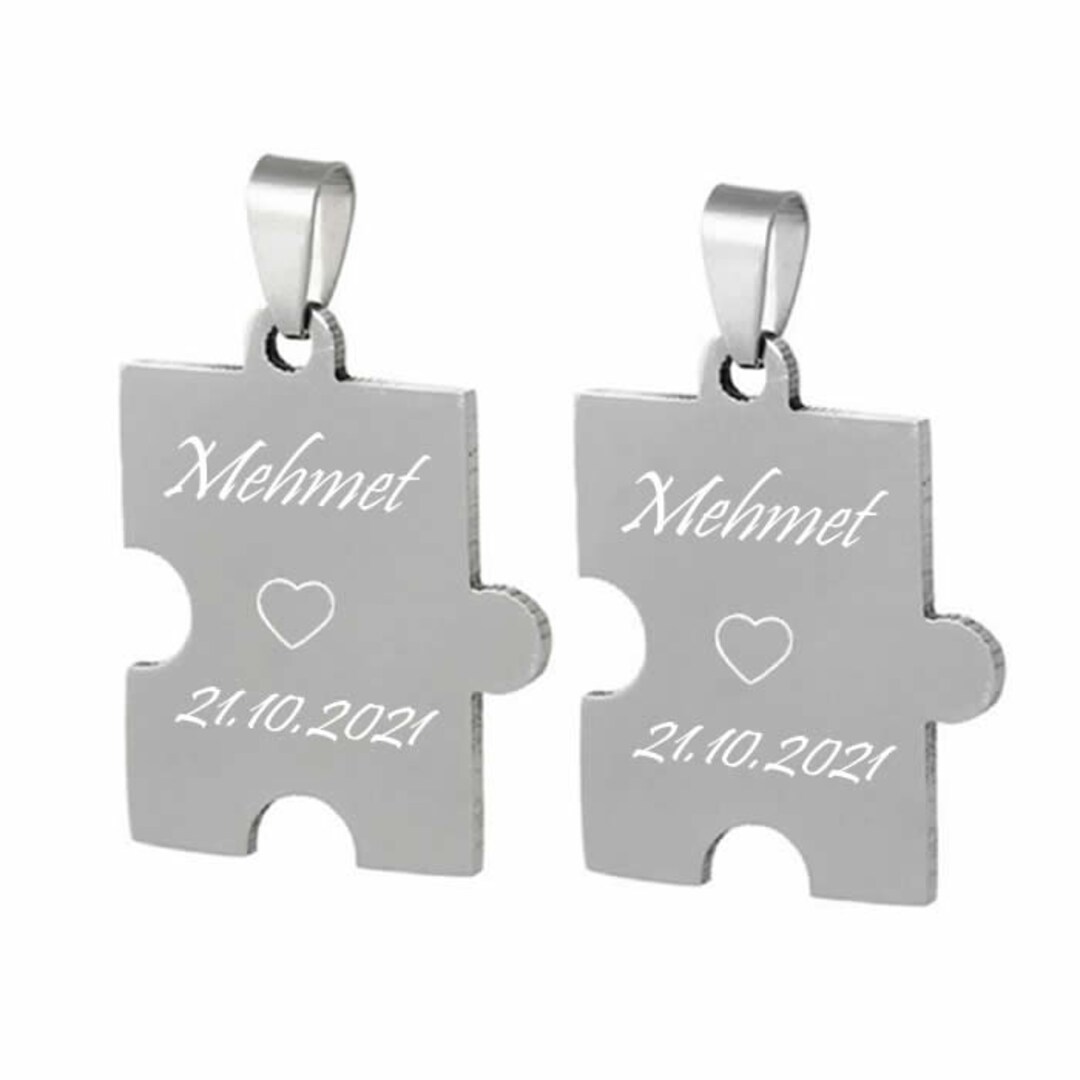 Personalized Puzzle Necklace Set for Couples / Custom Engraved Etsy