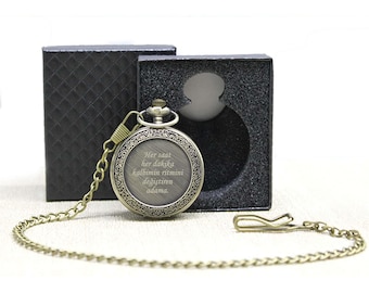 Custom Pocket Watch - Antique Looking  / Personalized Engraved Message