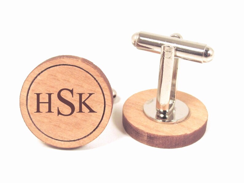 Personalized Wooden Cufflinks Custom Monogram Engraved