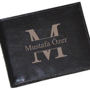 Carteira de couro masculina personalizada/letra e nome gravados personalizados