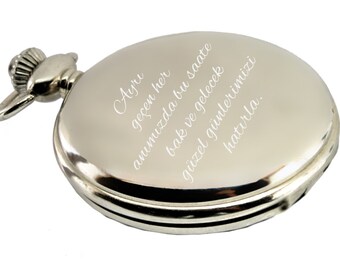 Custom Pocket Watch - Silver Color Bright  / Personalized Engraved Message