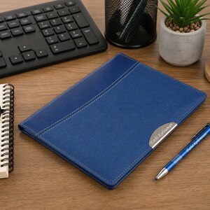 Personalized Blue Blocknote and Pen Set / Custom Name Engraved
