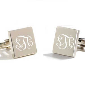Custom Cufflinks Silver Plated  / Personalized Vine Monograme Engraved