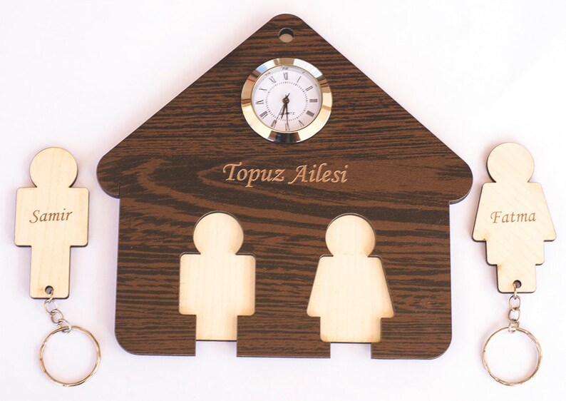 Personalized Laser Cut Double Color Clocks Wooden Key Holder / Etsy
