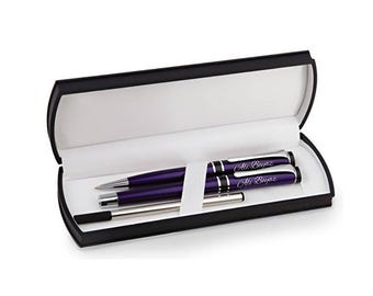 Personalized Pen Set Blue / Custom Engraved Name