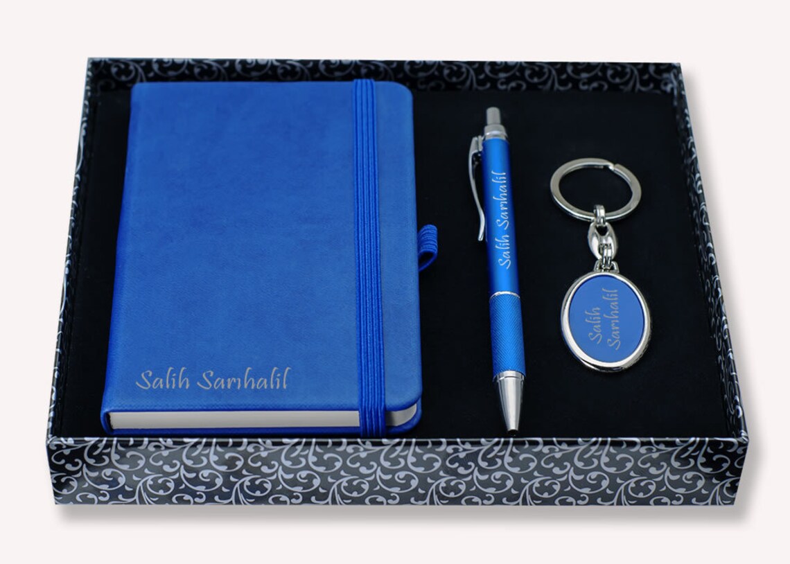 Personalized Notebook Pen and Keychain Set Blue / Custom Etsy