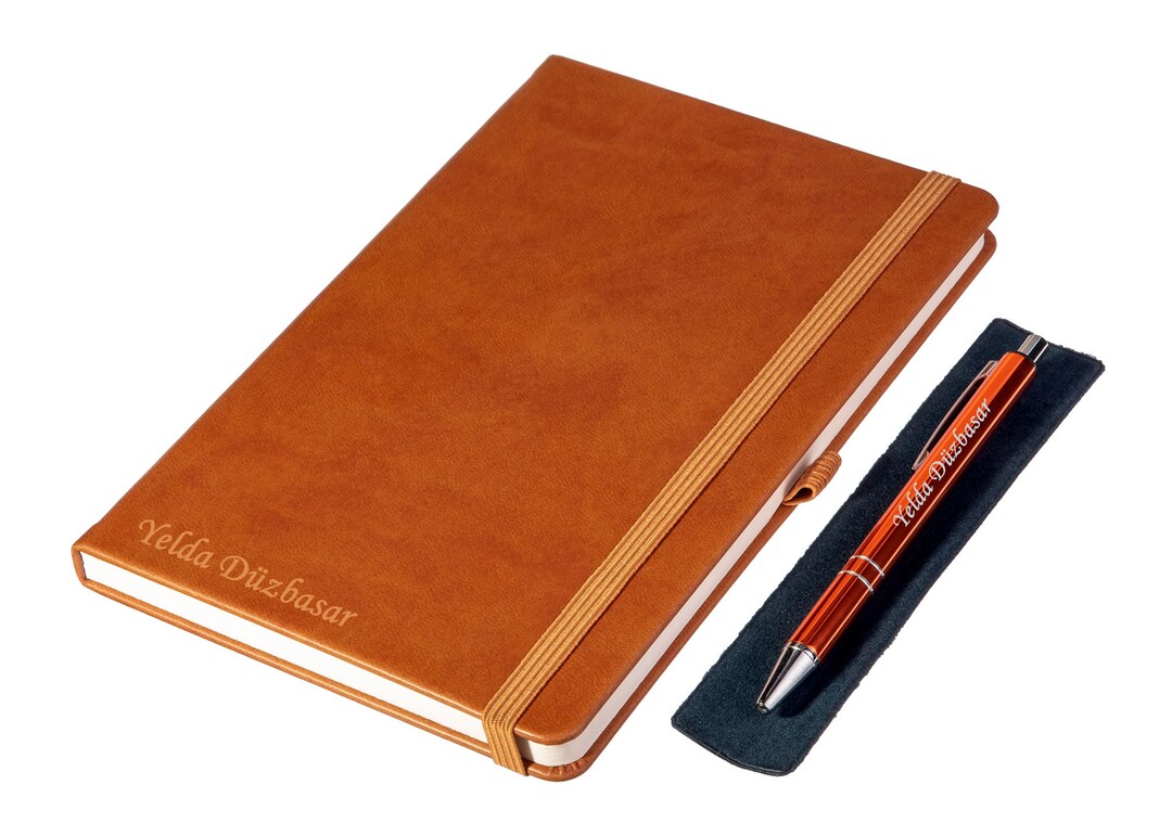 Custom Notebook and Pen Set Tan / Personalized Name Engraved Etsy