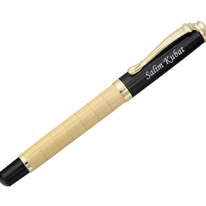 Personalized High Quality Black Cap, Gold Body Rollerball Pen / Custom Engraved Name