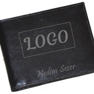 Personalized Wallet - Black Leather Men&#39;s  / Custom Engraved Name and Logo