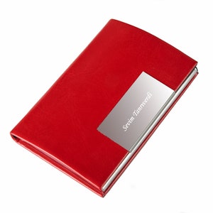Porta biglietti da visita personalizzato di colore rosso / Nome personalizzato inciso