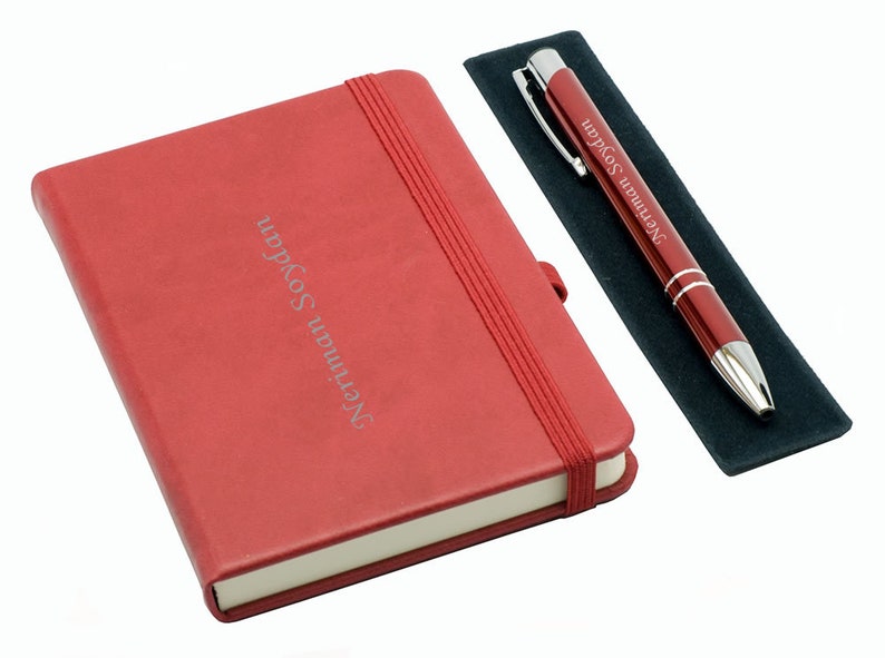 Personalized Notebook and Pen Set Red / Custom Name Engraved Etsy