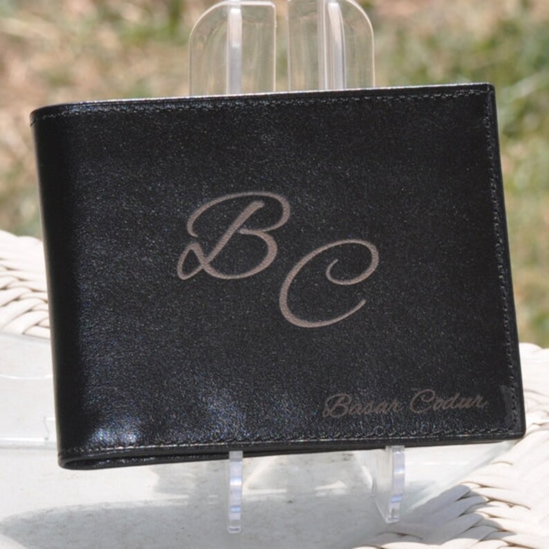 Personalized Wallet Black Leather / Custom Engraved Name and Etsy
