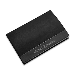 Porta biglietti da visita personalizzato di colore nero / Nome personalizzato inciso