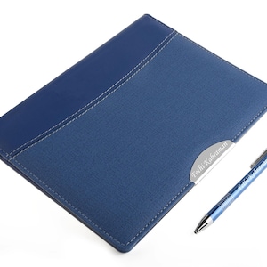 Personalized Blue Blocknote and Pen Set / Custom Name Engraved