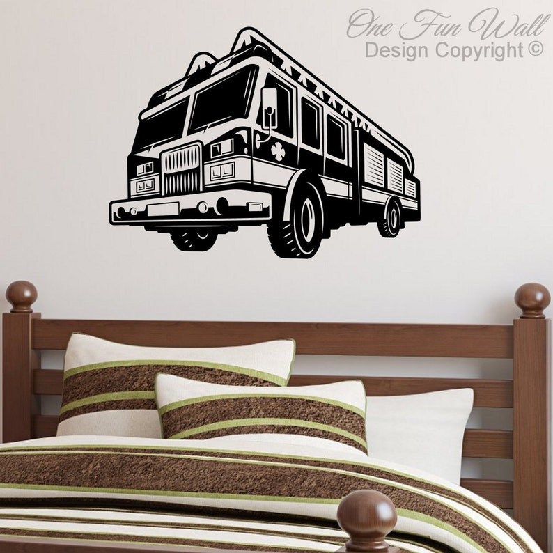 Fire Truck Wall Decal Sticker D\u00e9cor Firefighter Vinyl Removable Wall Art Boy/'s Girl/'s Child/'s Teen Bedroom Nursery