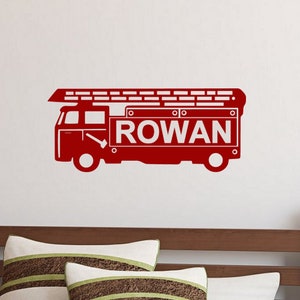 Fire Truck Personalized Custom Wall Decal Vinyl Sticker Kids Boys Girls Bedroom Nursery Decor Birthday Gift Firefighter Fireman