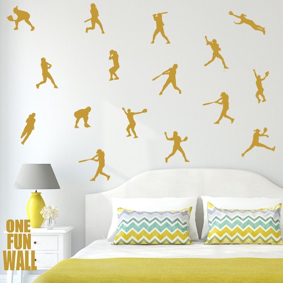 Softball Decals Wall Decor 30 Silhouette Stickers Girls Kids Teen Bedroom Wall Art Gold Sports Home Decor Removable Vinyl