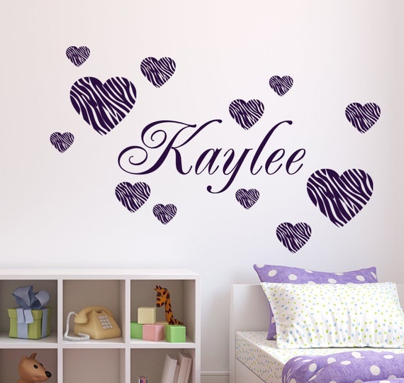 Zebra Stripe Pattern Hearts Vinyl Wall Decal Personalized Etsy