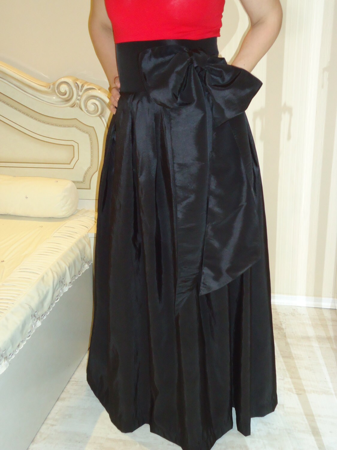 Black Taffeta Wide Skirt/evening Long Skirt/party Etsy