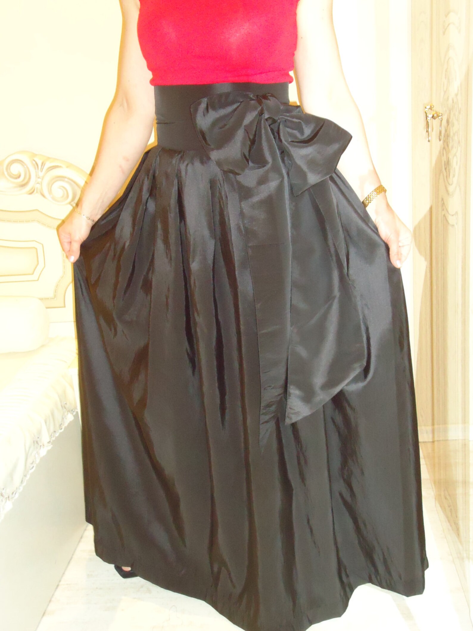 Black Taffeta Wide Skirt/evening Long Skirt/party - Etsy UK