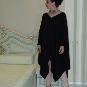 NEW COLLECTION V-neck oversize loose tunic dress top/Asymmetrical black tunic/Backless tunic/Party black tunic/Elegant tunic/Top/All -Us Uk