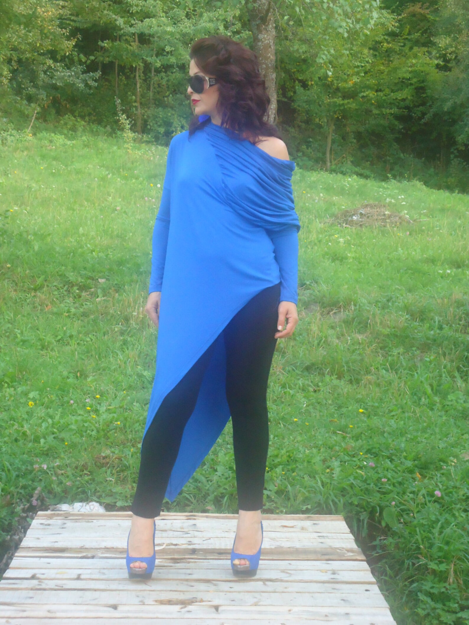 Royal Blue Tunic with Cinched Sides