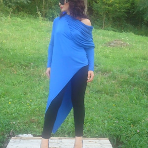Off shoulder tunic/Hooded tunic top/Royal blue tunic dress/Oversize tunic/Long tunic/Tunic long sleeves/Asymmetric Top/Royal blue top/